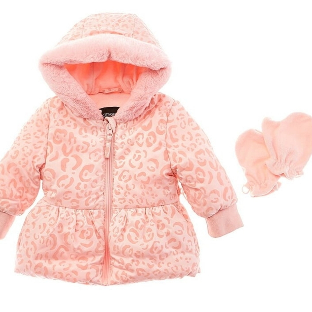 Rothschild Baby Pink Animal Print Parka Jacket With Mittens